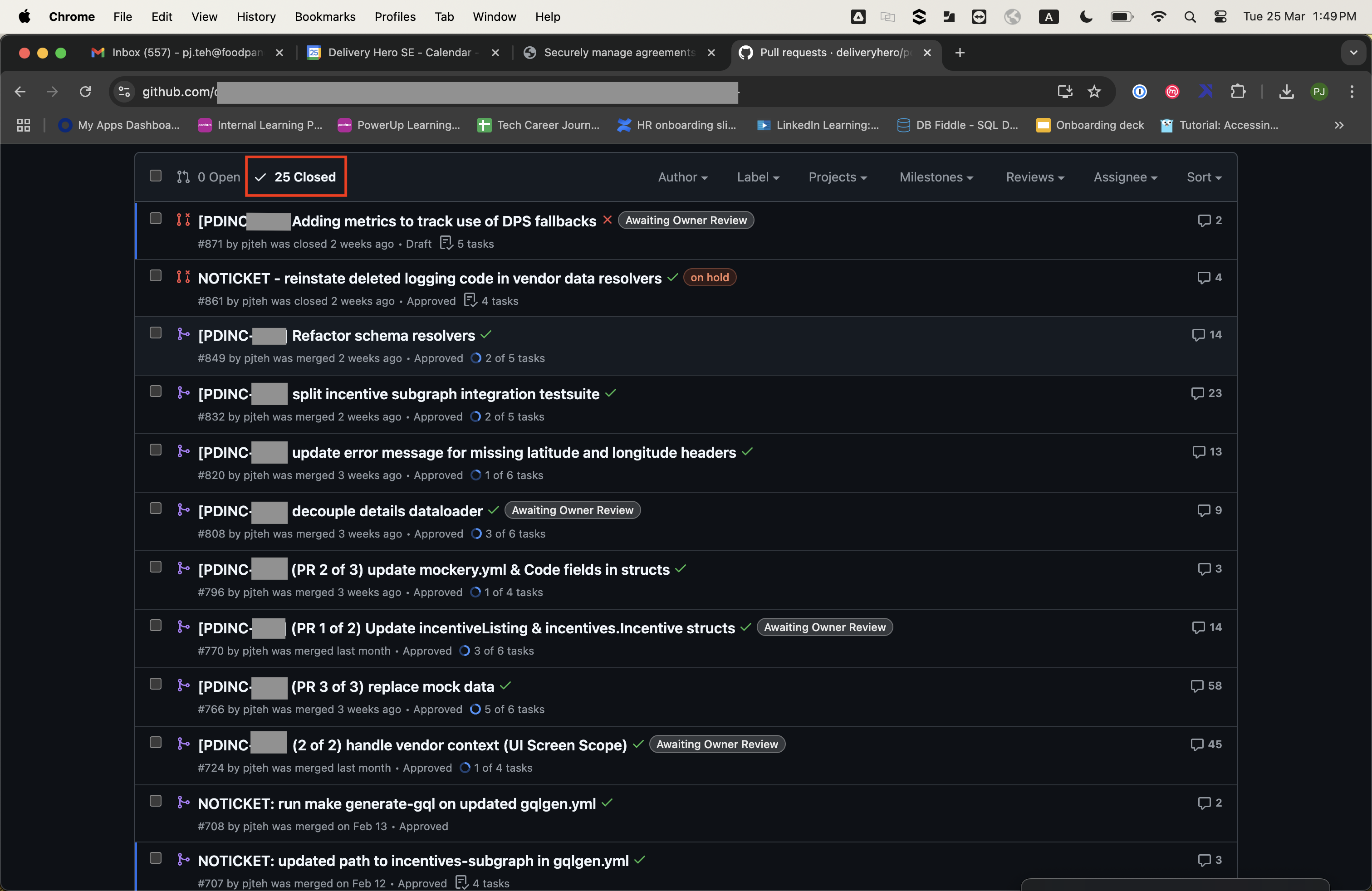screenshot of 25 pull requests